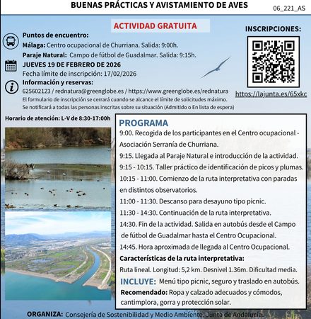 Cartel de la actividad Avistamiento de Aves en la Desembocadura del Guadalhorce
