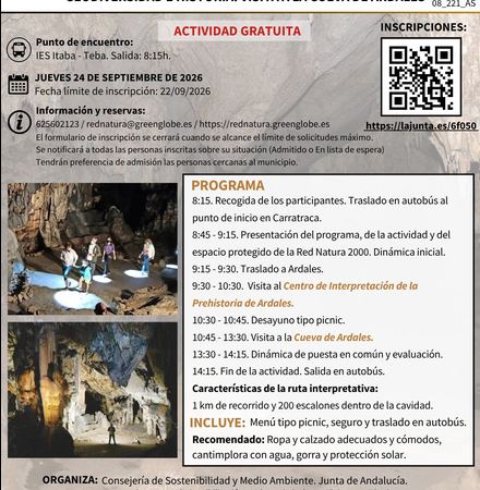 Cartel de la actividad Geodiversidad e historia: visita a la Cueva de Ardales